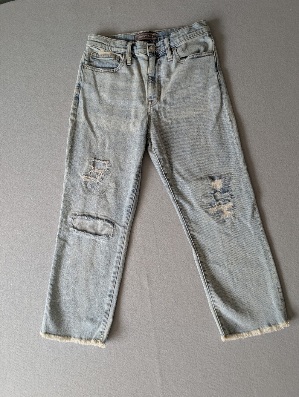 Point Sur High Rise Distressed Patches Light Wash Slim Boy Women's Jeans Sz 27P